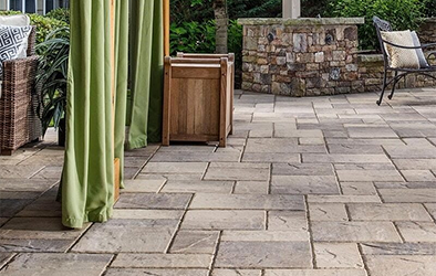 Backyard patio with interlocking pavers Los Angeles